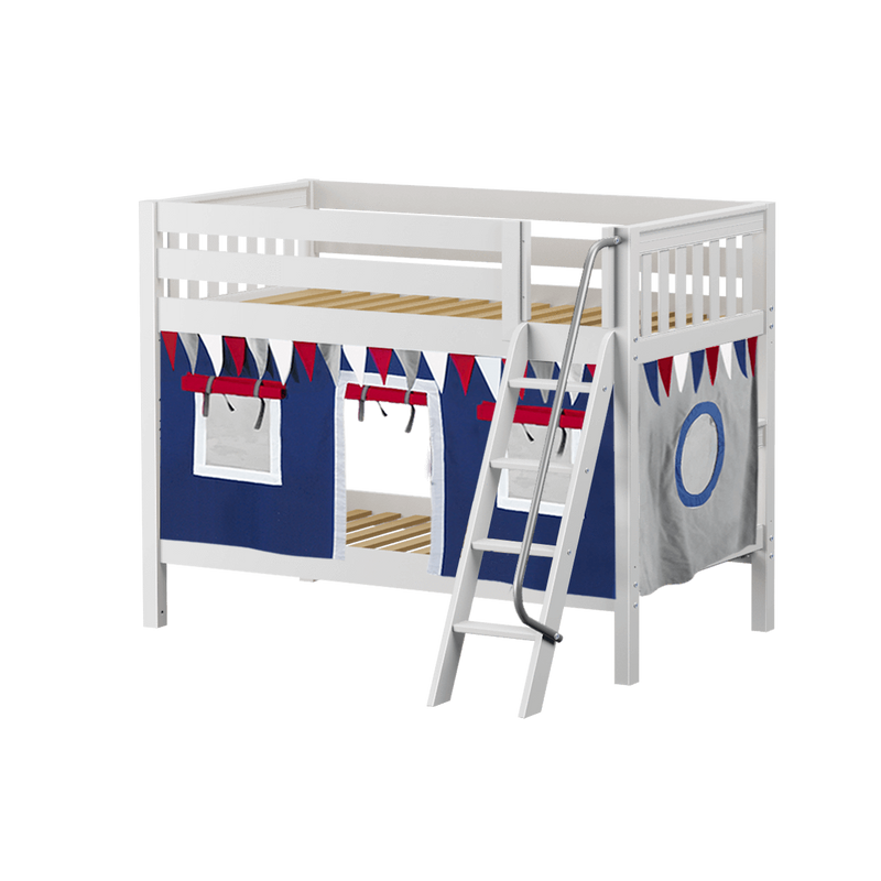 Maxtrix Twin Low Bunk Bed with Angled Ladder + Curtain