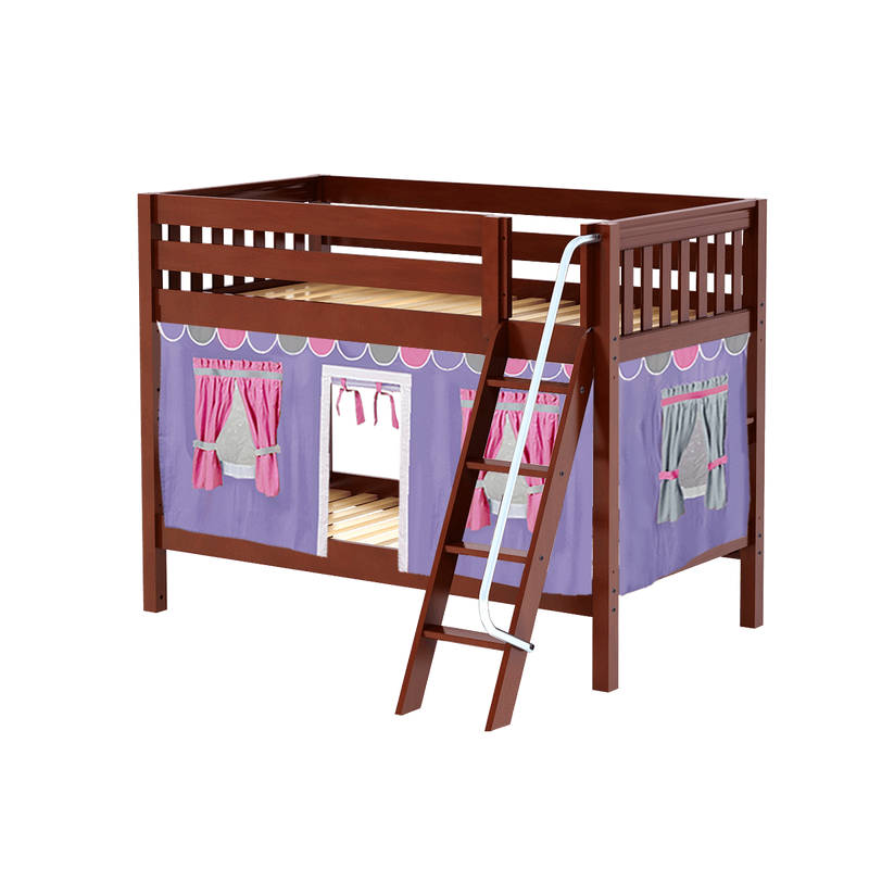 Maxtrix Twin Low Bunk Bed with Angled Ladder + Curtain