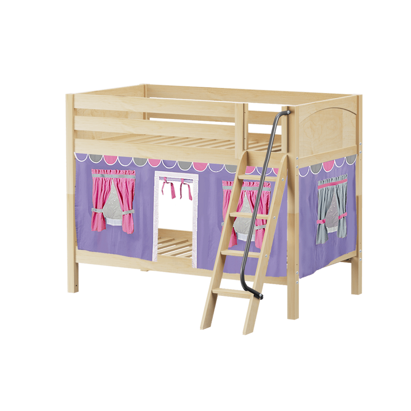 Maxtrix Twin Low Bunk Bed with Angled Ladder + Curtain