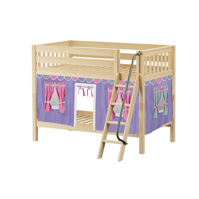 Maxtrix Twin Low Bunk Bed with Angled Ladder + Curtain