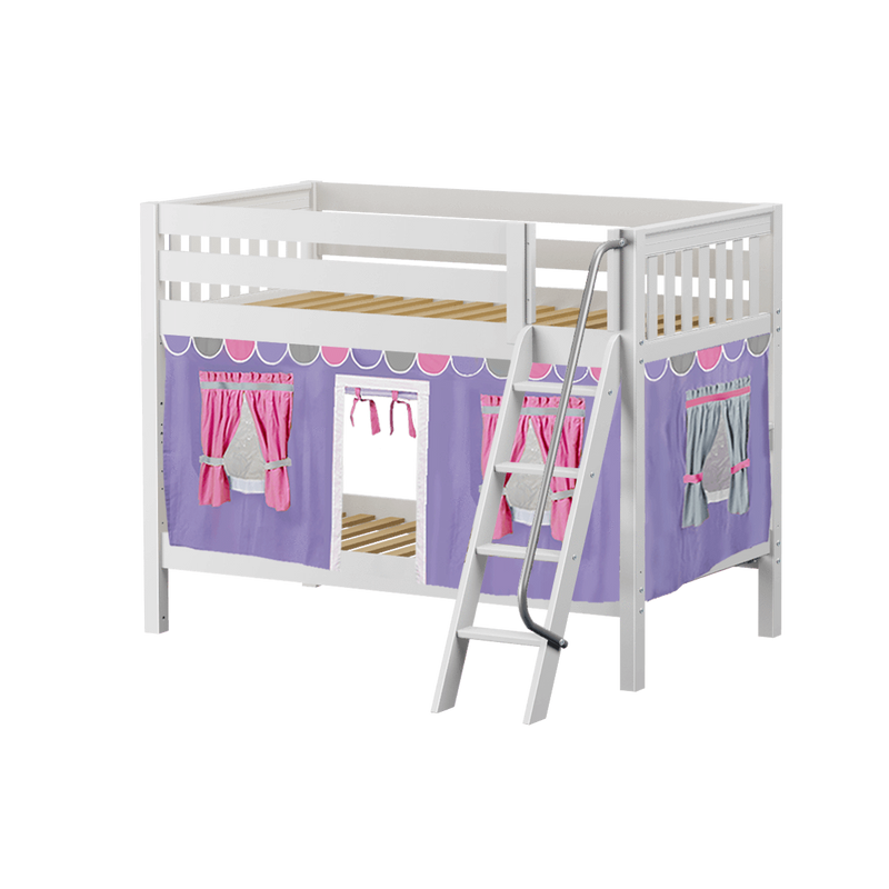 Maxtrix Twin Low Bunk Bed with Angled Ladder + Curtain
