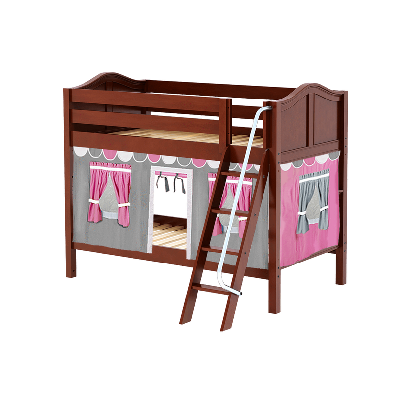 Maxtrix Twin Low Bunk Bed with Angled Ladder + Curtain