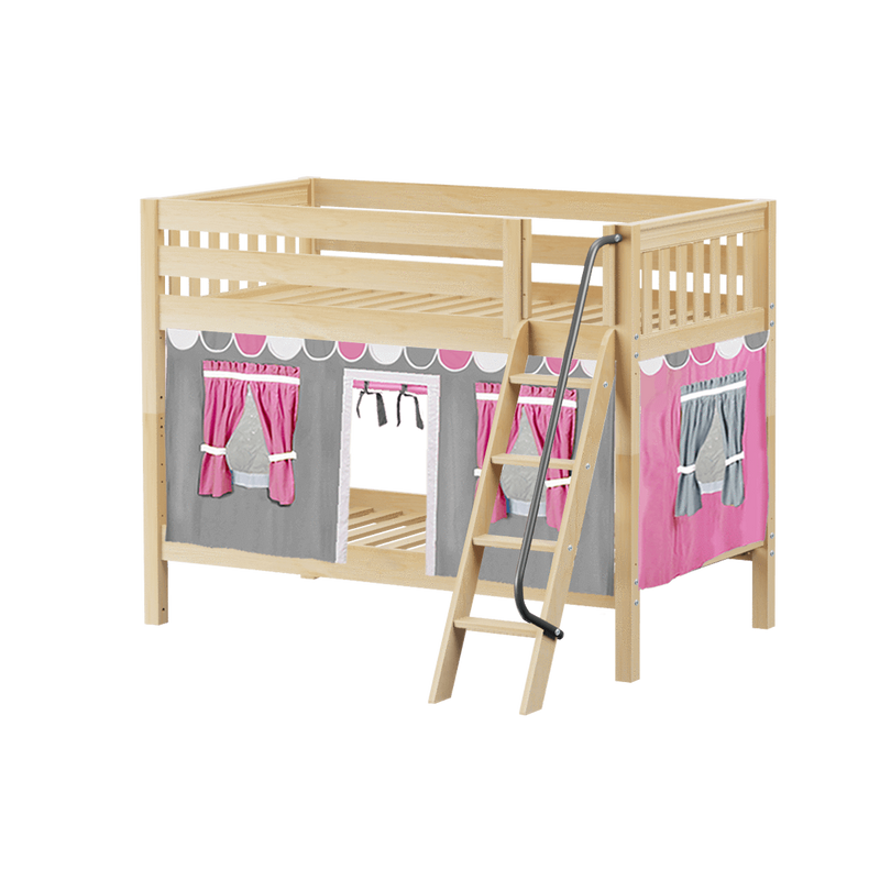 Maxtrix Twin Low Bunk Bed with Angled Ladder + Curtain