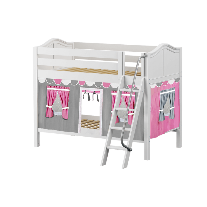 Maxtrix Twin Low Bunk Bed with Angled Ladder + Curtain