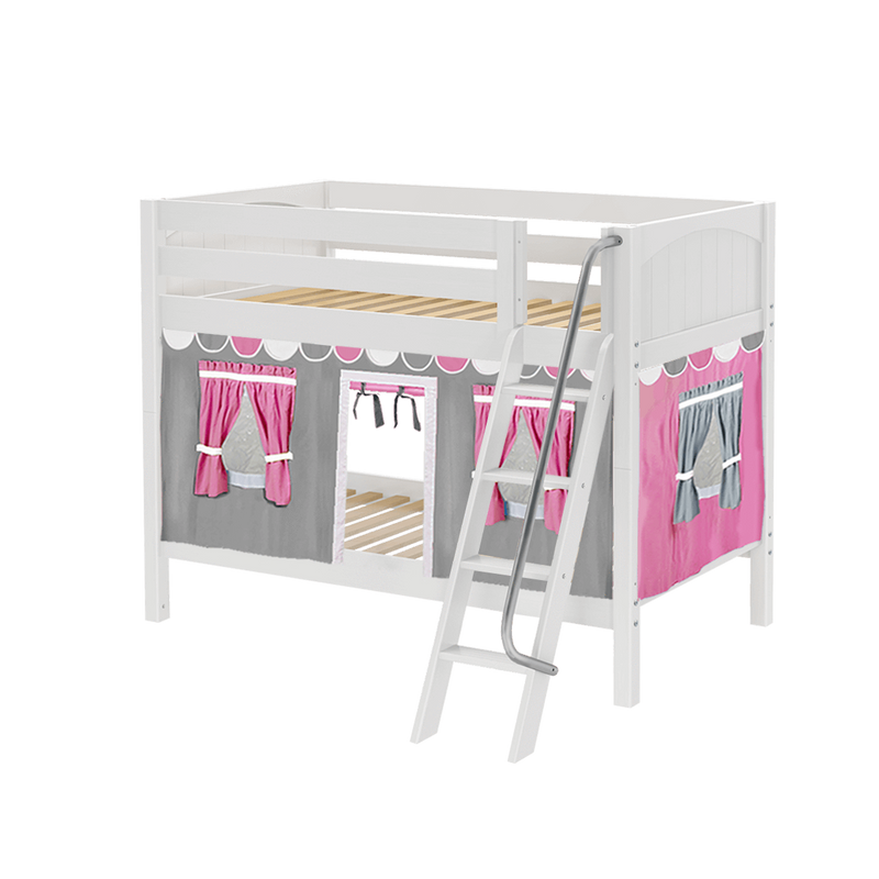 Maxtrix Twin Low Bunk Bed with Angled Ladder + Curtain