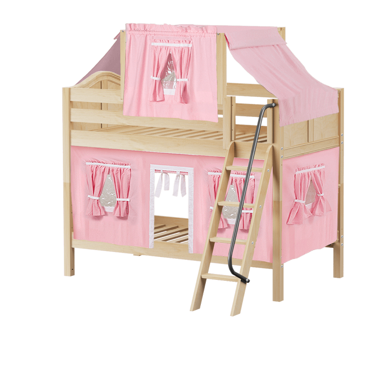 Maxtrix Twin Low Bunk Bed with Angled Ladder, Top Tent + Curtain