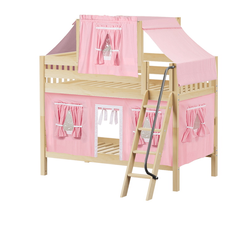 Maxtrix Twin Low Bunk Bed with Angled Ladder, Top Tent + Curtain