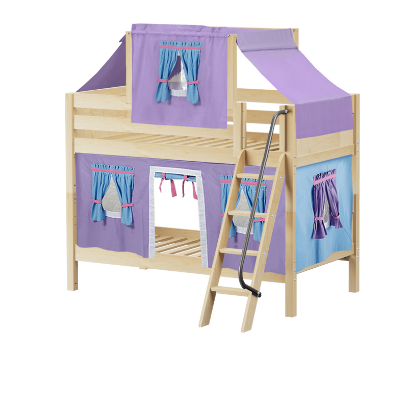 Maxtrix Twin Low Bunk Bed with Angled Ladder, Top Tent + Curtain