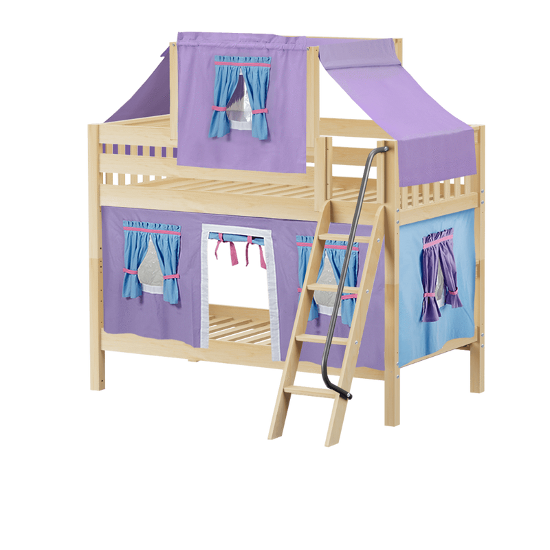 Maxtrix Twin Low Bunk Bed with Angled Ladder, Top Tent + Curtain