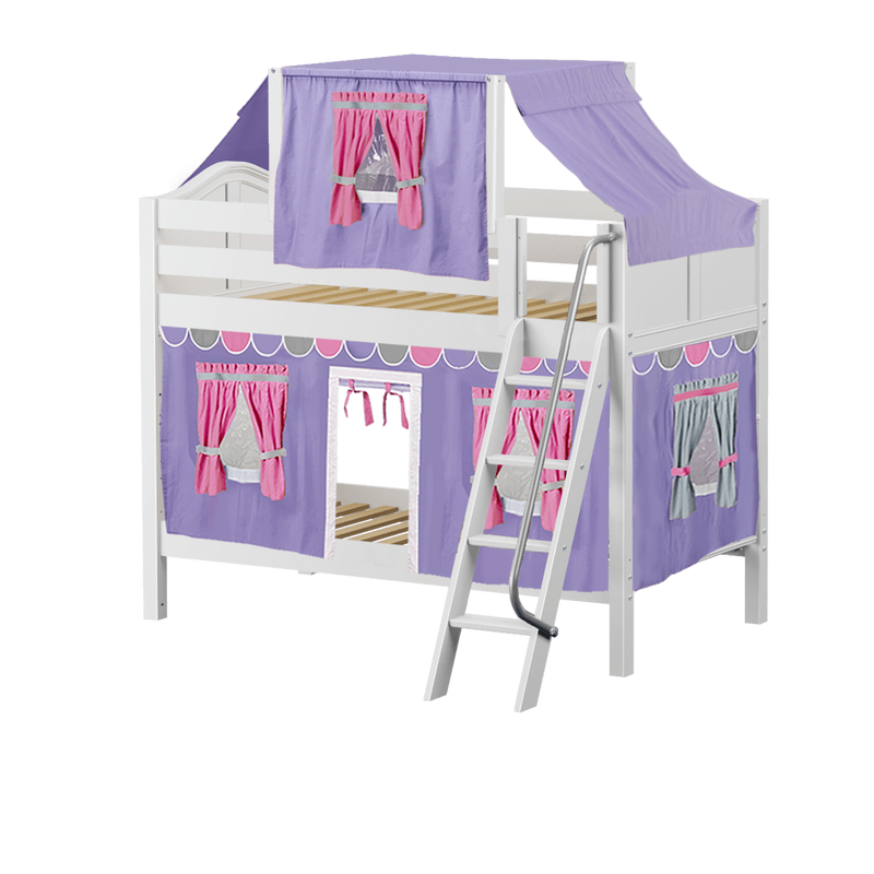 Maxtrix Twin Low Bunk Bed with Angled Ladder, Top Tent + Curtain