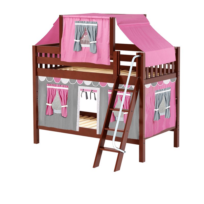 Maxtrix Twin Low Bunk Bed with Angled Ladder, Top Tent + Curtain