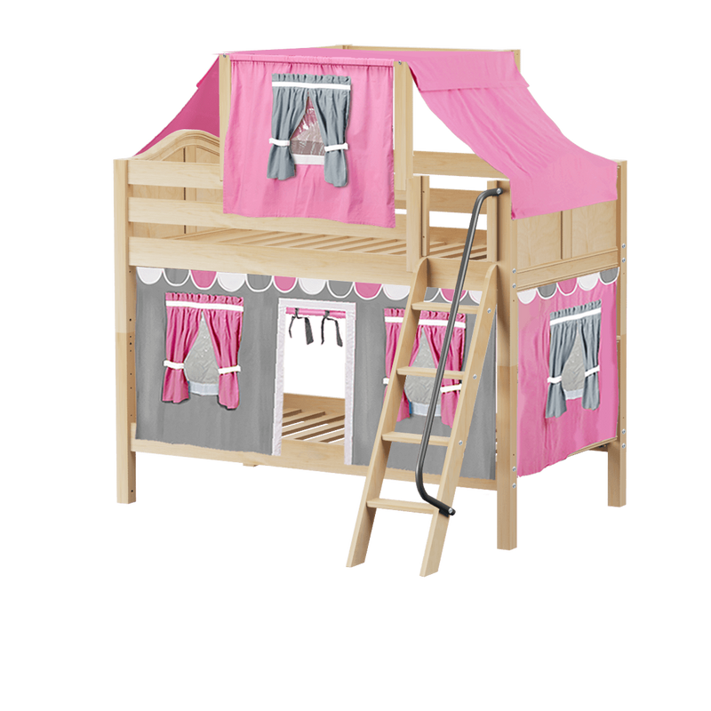Maxtrix Twin Low Bunk Bed with Angled Ladder, Top Tent + Curtain