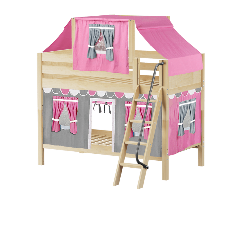 Maxtrix Twin Low Bunk Bed with Angled Ladder, Top Tent + Curtain