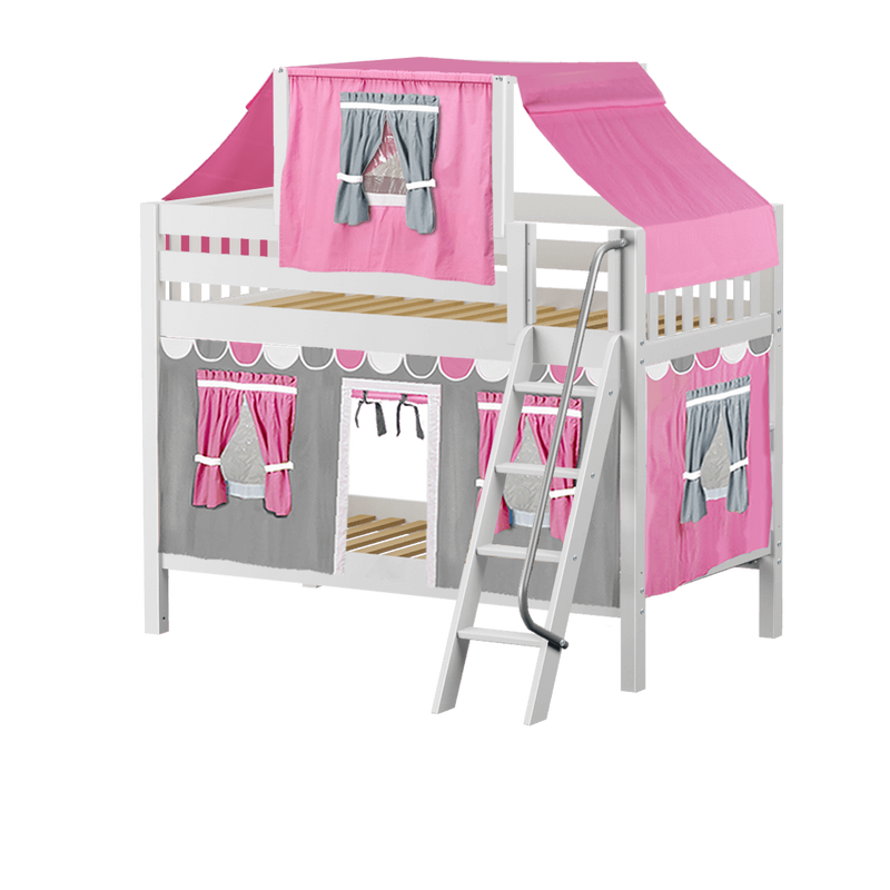 Maxtrix Twin Low Bunk Bed with Angled Ladder, Top Tent + Curtain