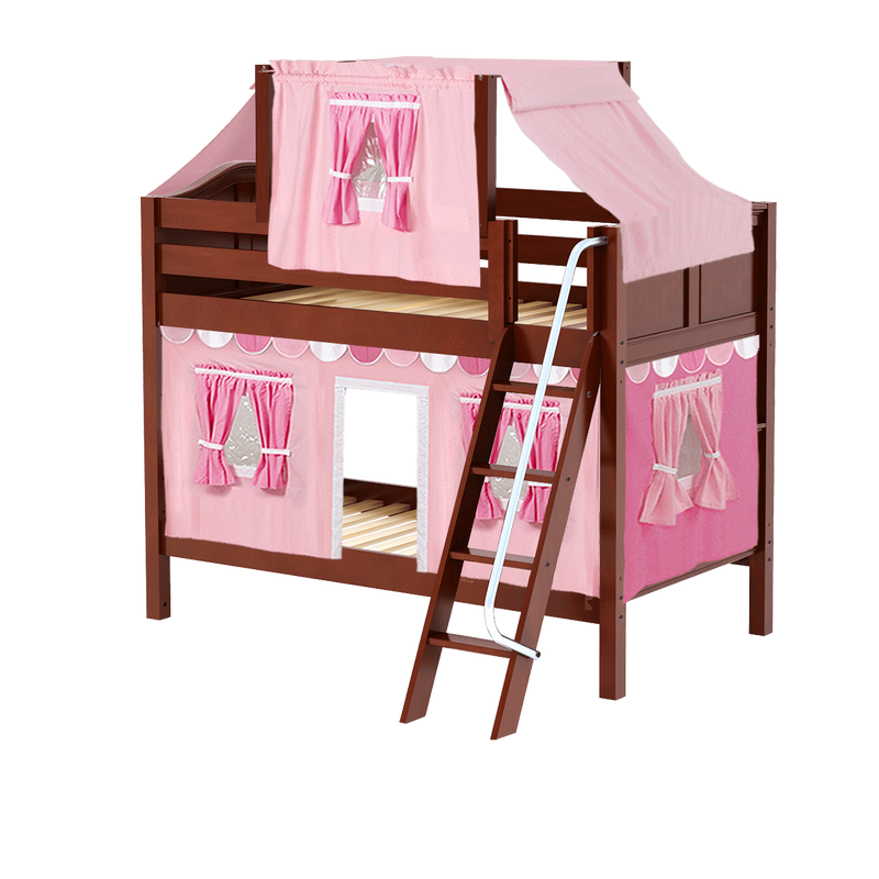 Maxtrix Twin Low Bunk Bed with Angled Ladder, Top Tent + Curtain