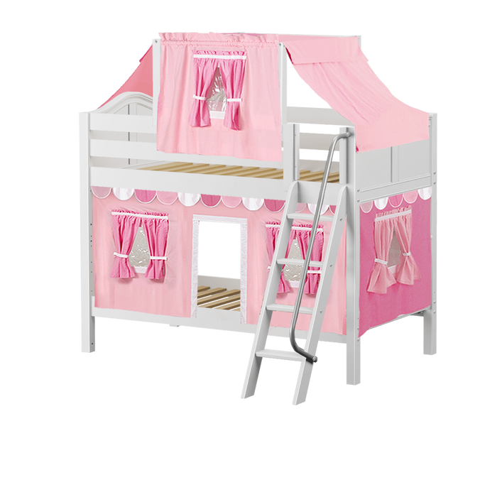 Maxtrix Twin Low Bunk Bed with Angled Ladder, Top Tent + Curtain