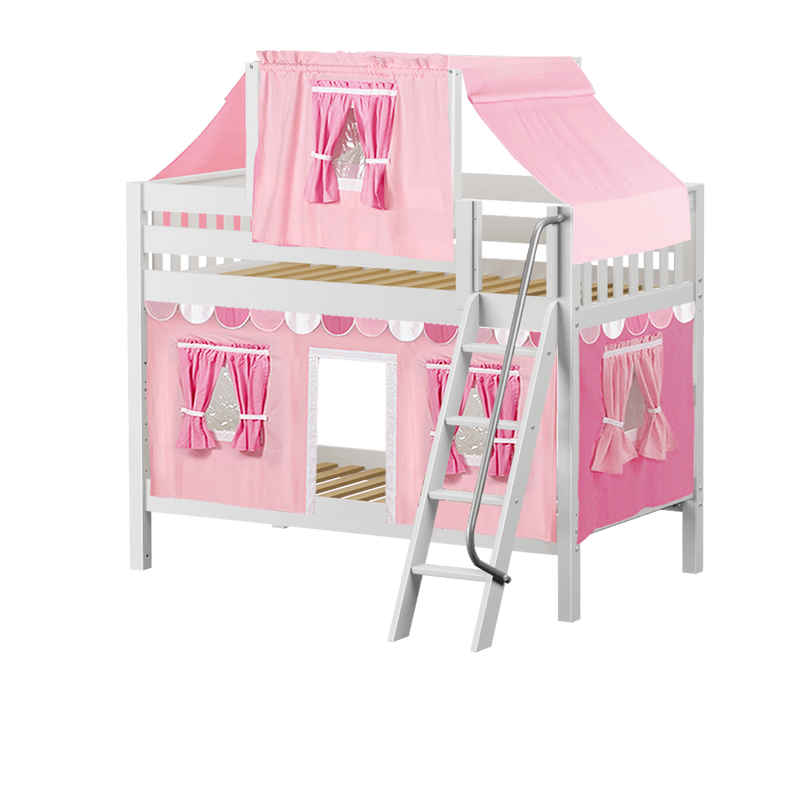 Maxtrix Twin Low Bunk Bed with Angled Ladder, Top Tent + Curtain