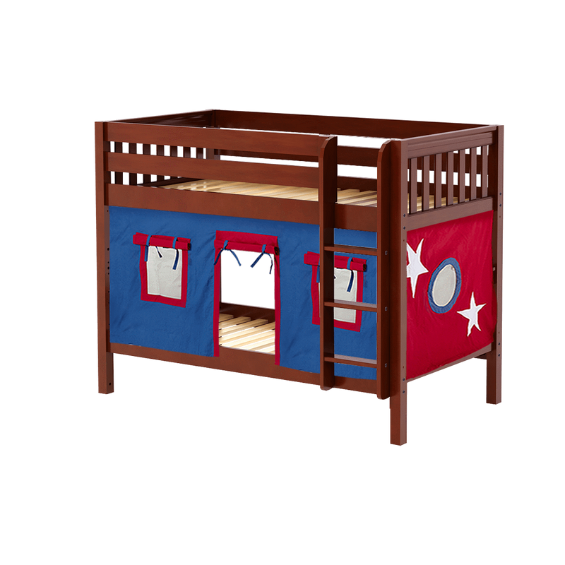 Maxtrix Twin Low Bunk Bed with Straight Ladder + Curtain