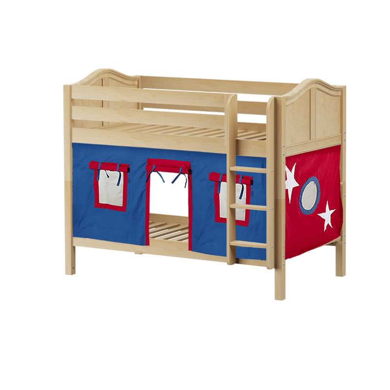 Maxtrix Twin Low Bunk Bed with Straight Ladder + Curtain