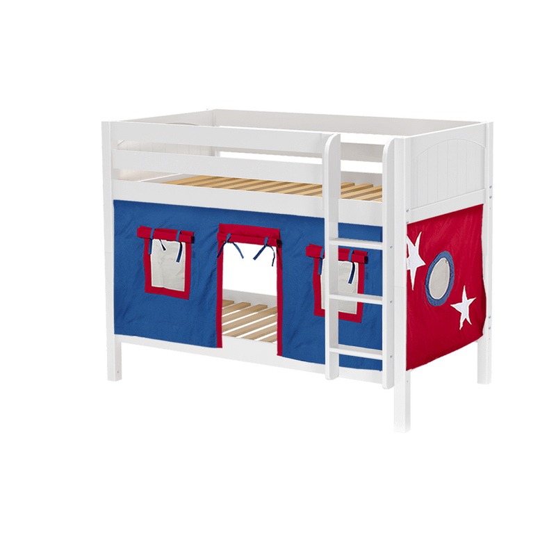 Maxtrix Twin Low Bunk Bed with Straight Ladder + Curtain