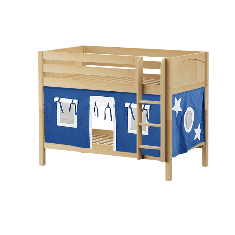 Maxtrix Twin Low Bunk Bed with Straight Ladder + Curtain