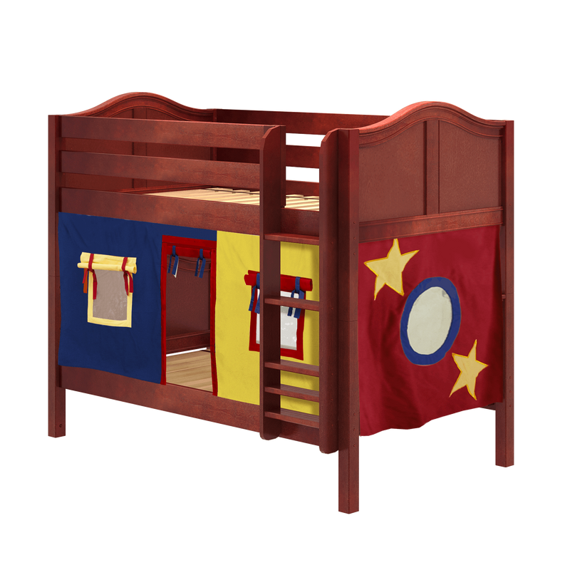 Maxtrix Twin Low Bunk Bed with Straight Ladder + Curtain