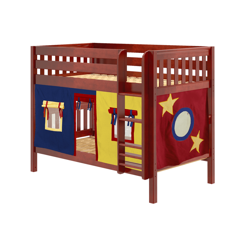 Maxtrix Twin Low Bunk Bed with Straight Ladder + Curtain