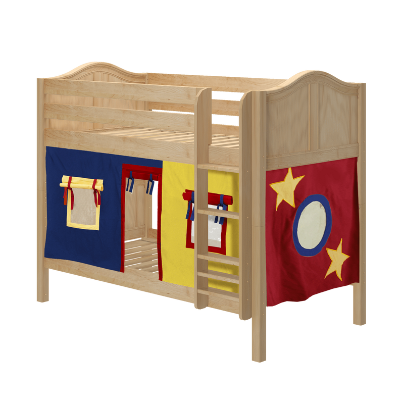 Maxtrix Twin Low Bunk Bed with Straight Ladder + Curtain