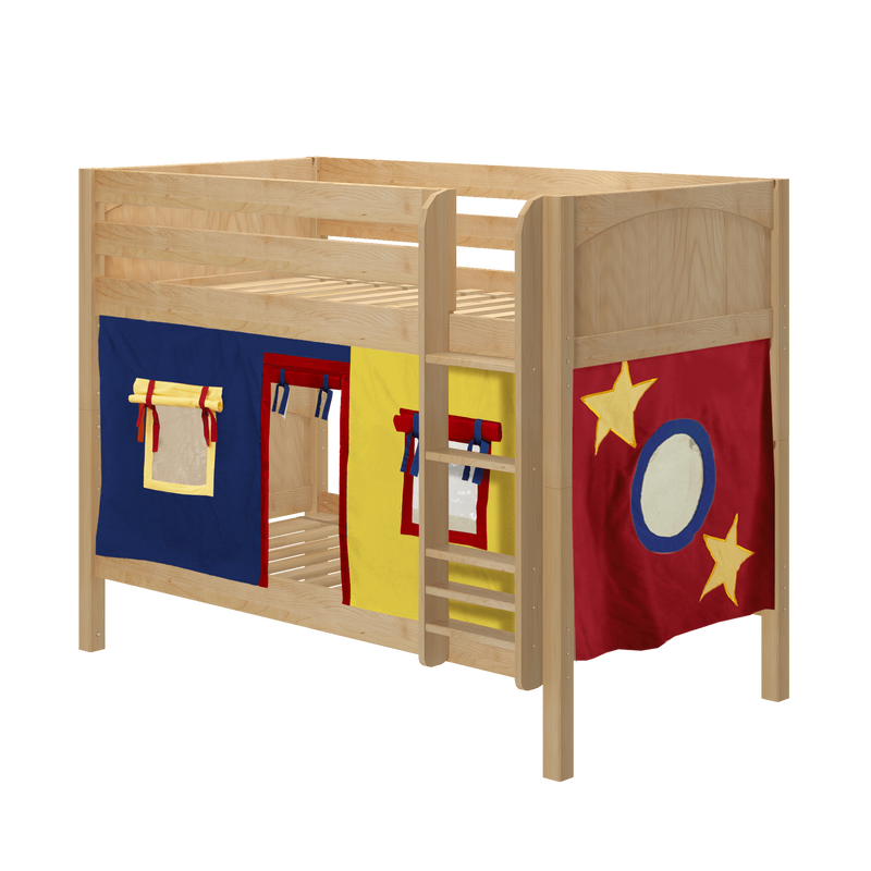 Maxtrix Twin Low Bunk Bed with Straight Ladder + Curtain