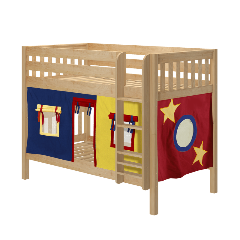 Maxtrix Twin Low Bunk Bed with Straight Ladder + Curtain