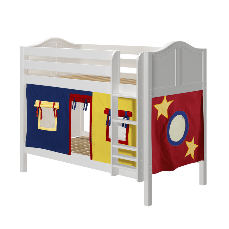 Maxtrix Twin Low Bunk Bed with Straight Ladder + Curtain