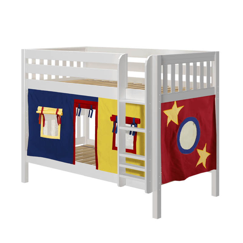 Maxtrix Twin Low Bunk Bed with Straight Ladder + Curtain
