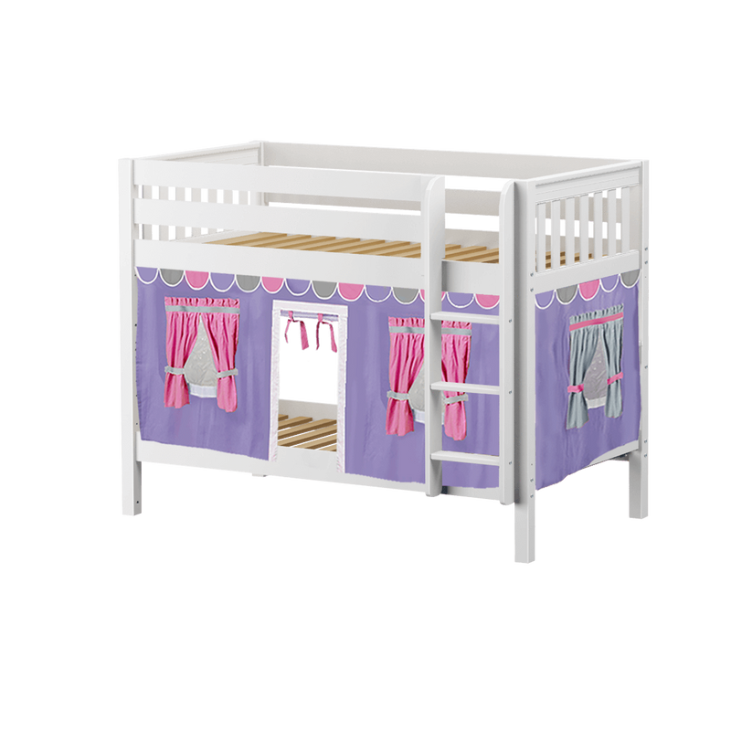 Maxtrix Twin Low Bunk Bed with Straight Ladder + Curtain