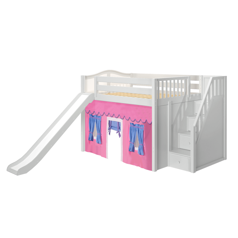 Maxtrix Full Mid Loft Bed with Stairs, Curtain + Slide