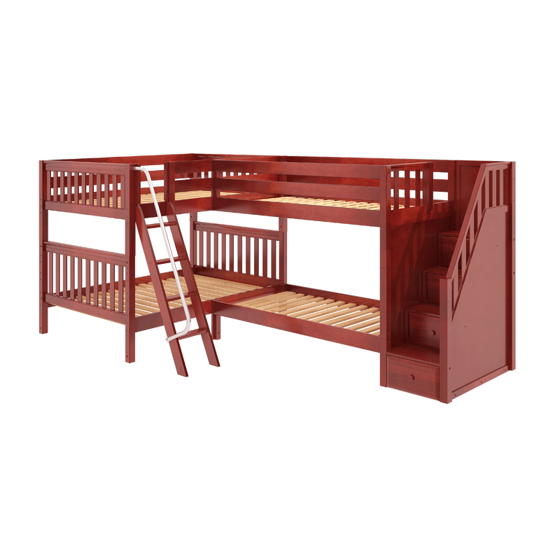 Maxtrix Full Medium Corner Bunk Bed with Ladder + Stairs - R