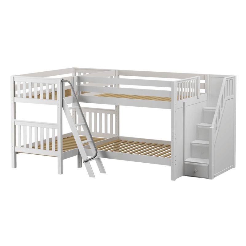 Maxtrix Full Medium Corner Bunk Bed with Ladder + Stairs - R