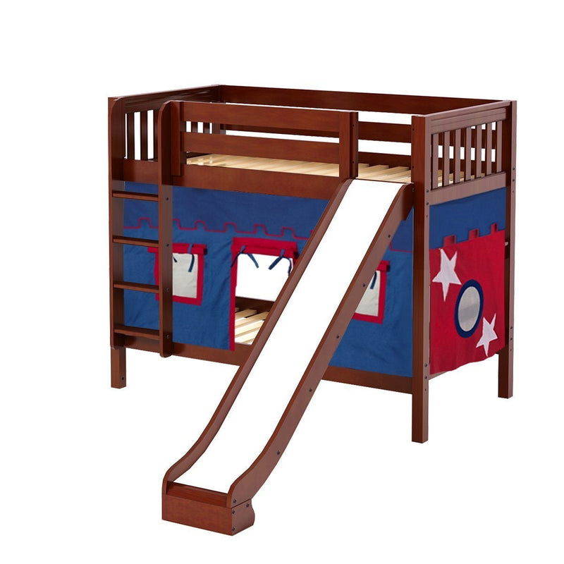 Maxtrix Twin Medium Bunk Bed with Straight Ladder, Curtain + Slide