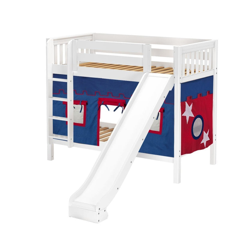 Maxtrix Twin Medium Bunk Bed with Straight Ladder, Curtain + Slide