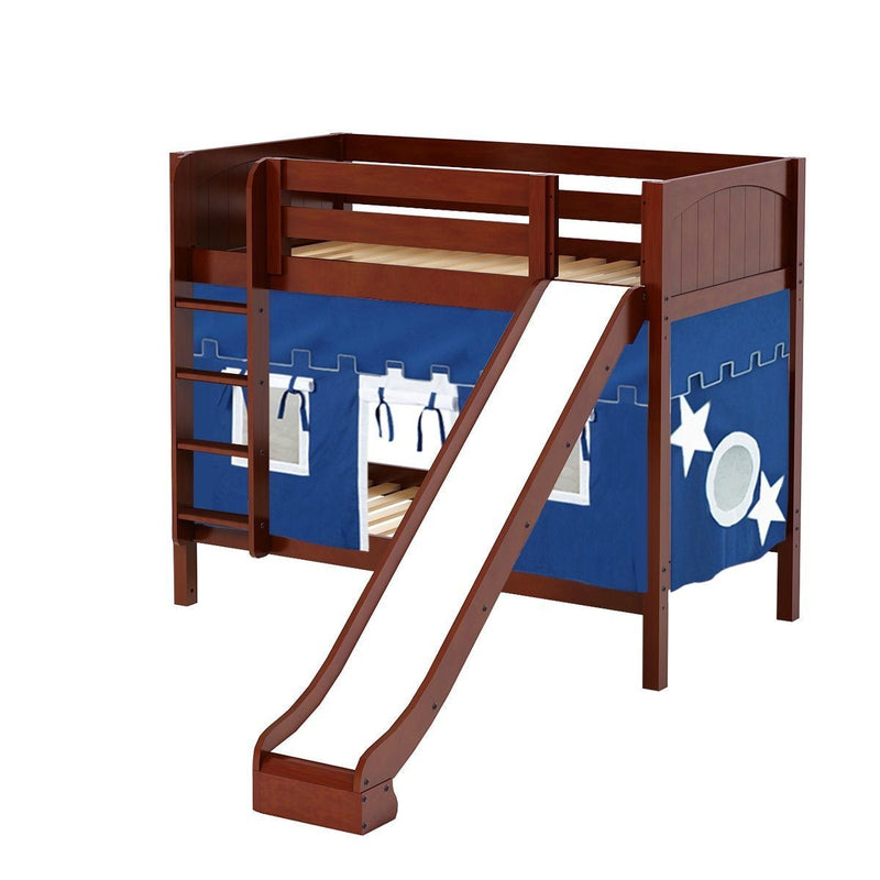 Maxtrix Twin Medium Bunk Bed with Straight Ladder, Curtain + Slide