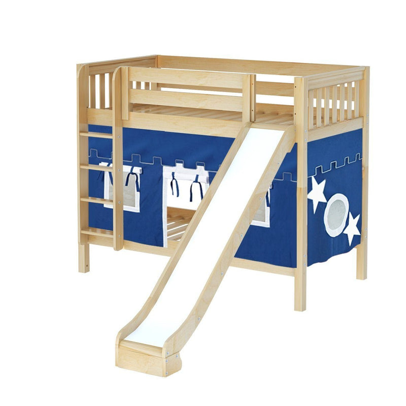 Maxtrix Twin Medium Bunk Bed with Straight Ladder, Curtain + Slide