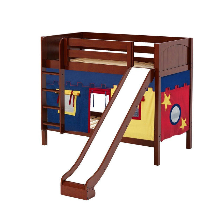 Maxtrix Twin Medium Bunk Bed with Straight Ladder, Curtain + Slide