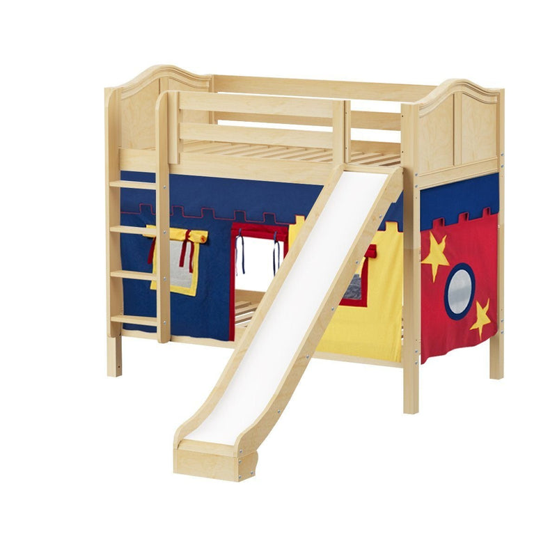 Maxtrix Twin Medium Bunk Bed with Straight Ladder, Curtain + Slide