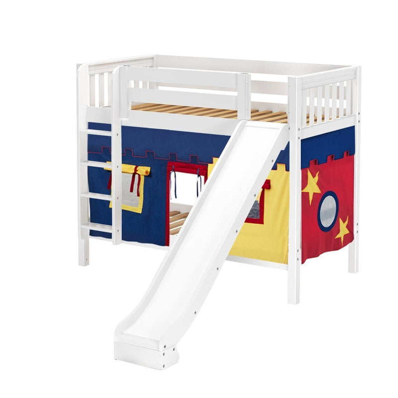 Maxtrix Twin Medium Bunk Bed with Straight Ladder, Curtain + Slide
