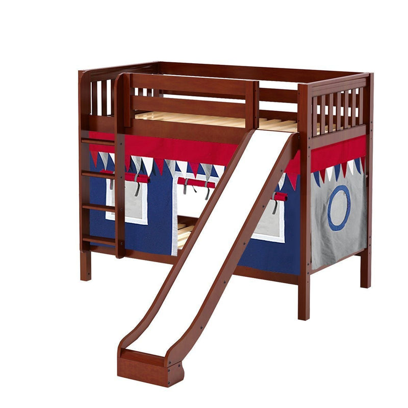 Maxtrix Twin Medium Bunk Bed with Straight Ladder, Curtain + Slide