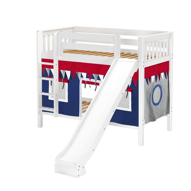 Maxtrix Twin Medium Bunk Bed with Straight Ladder, Curtain + Slide