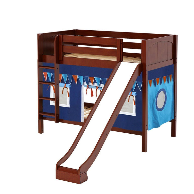 Maxtrix Twin Medium Bunk Bed with Straight Ladder, Curtain + Slide