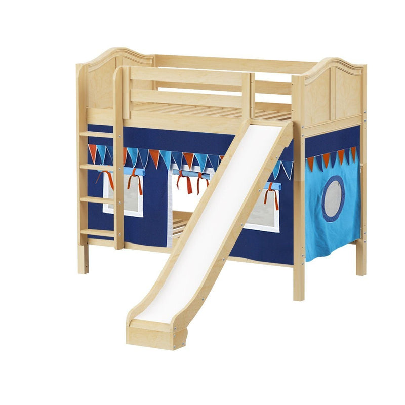 Maxtrix Twin Medium Bunk Bed with Straight Ladder, Curtain + Slide