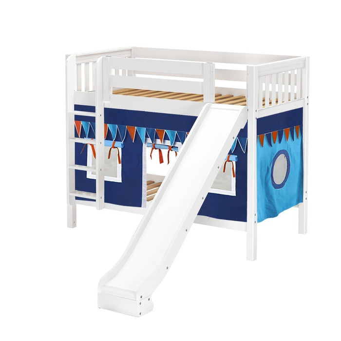 Maxtrix Twin Medium Bunk Bed with Straight Ladder, Curtain + Slide