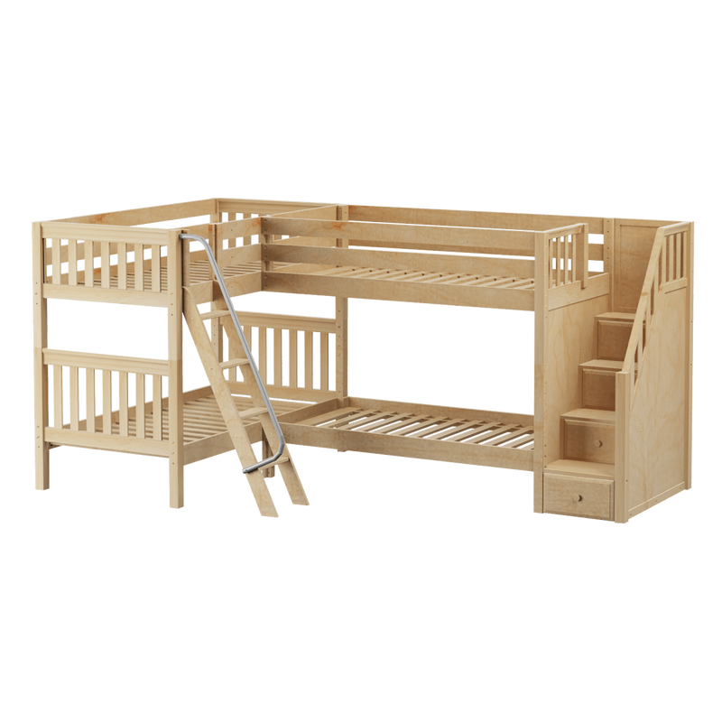 Maxtrix Twin Medium Corner Bunk Bed with Ladder + Stairs - R