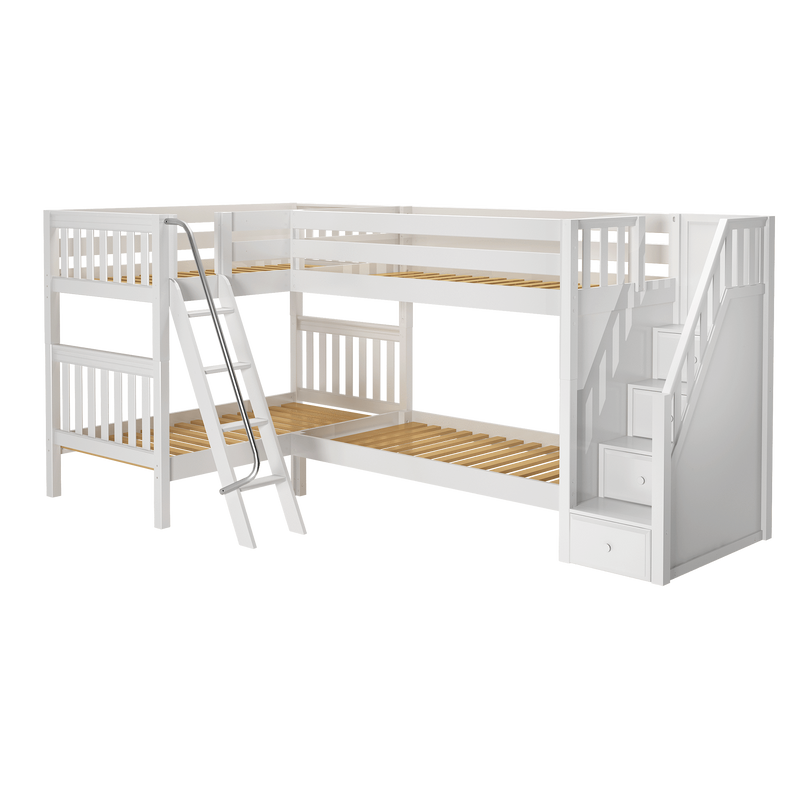 Maxtrix Twin Medium Corner Bunk Bed with Ladder + Stairs - R